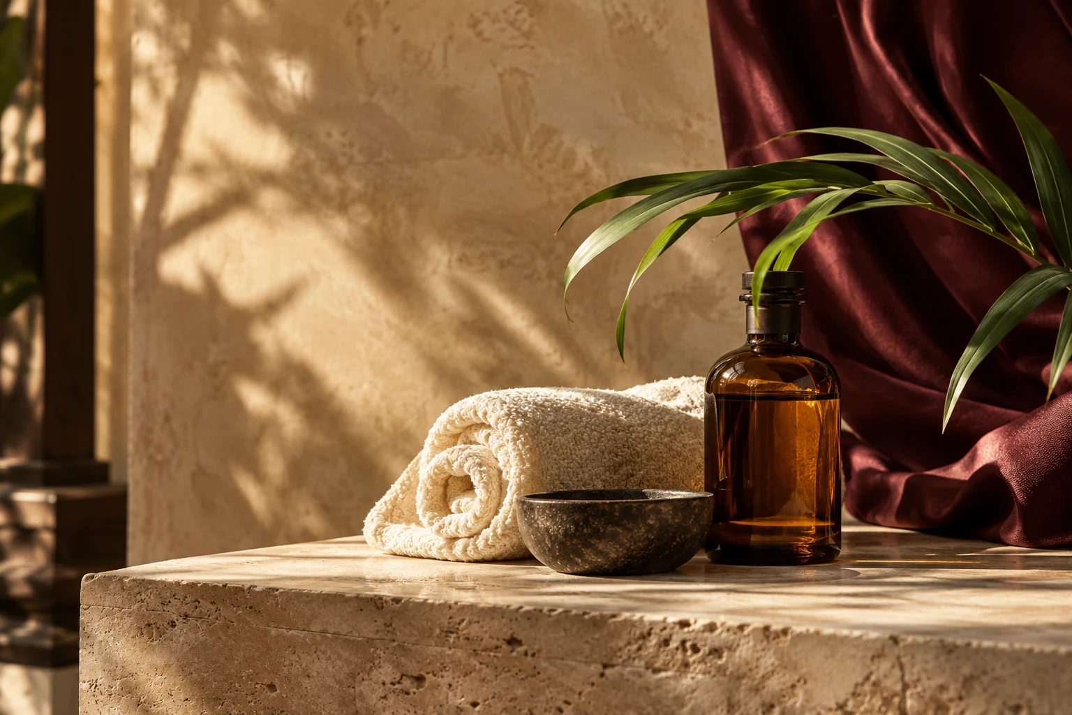 Aromatic oils, soft towels and thoughtful spa details